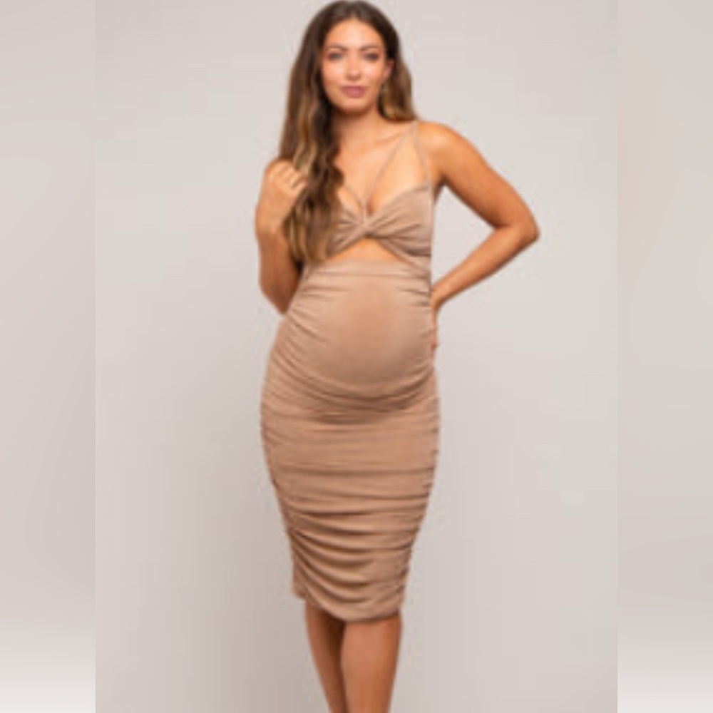 Elegant Tan Maternity Dress
